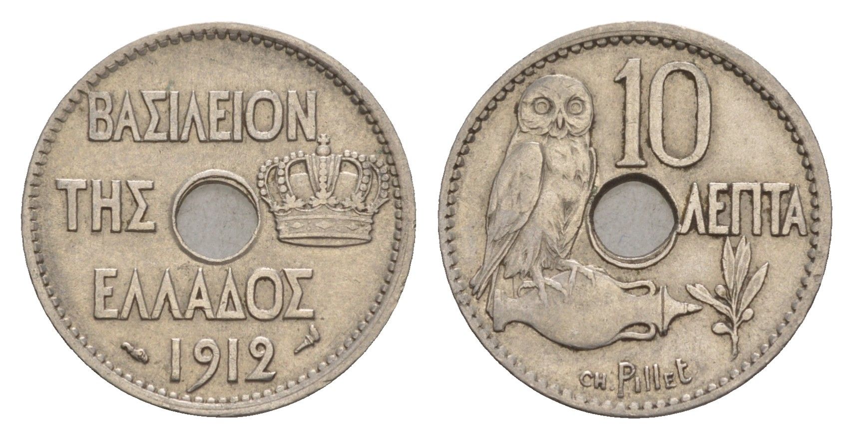Греция 10 лепт 1912 Георг I (1863-1913), сова KM 63 никель 4655-411