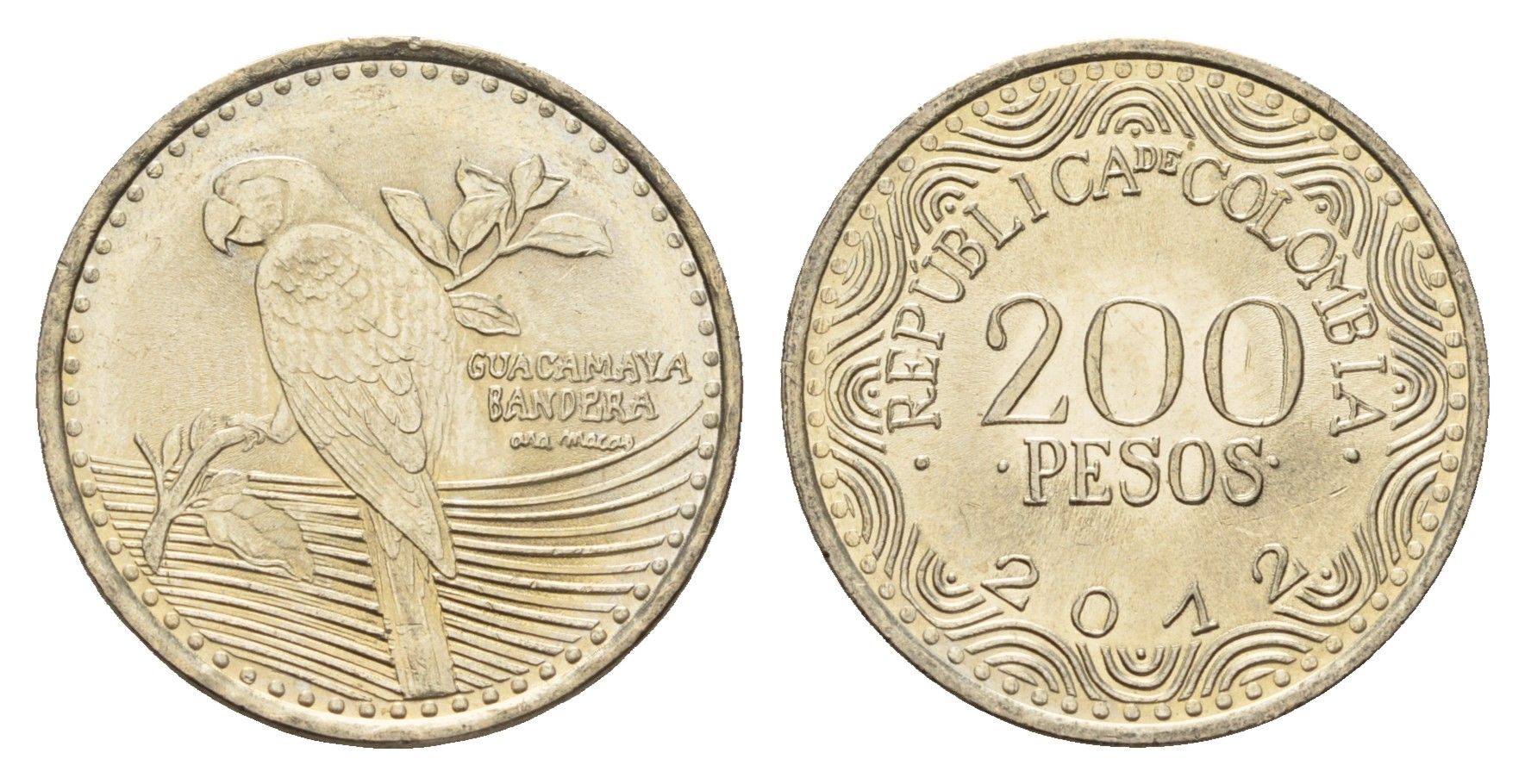 Колумбия 200 песо 2012 KM 297 медь цинк никель UNC 4686-436