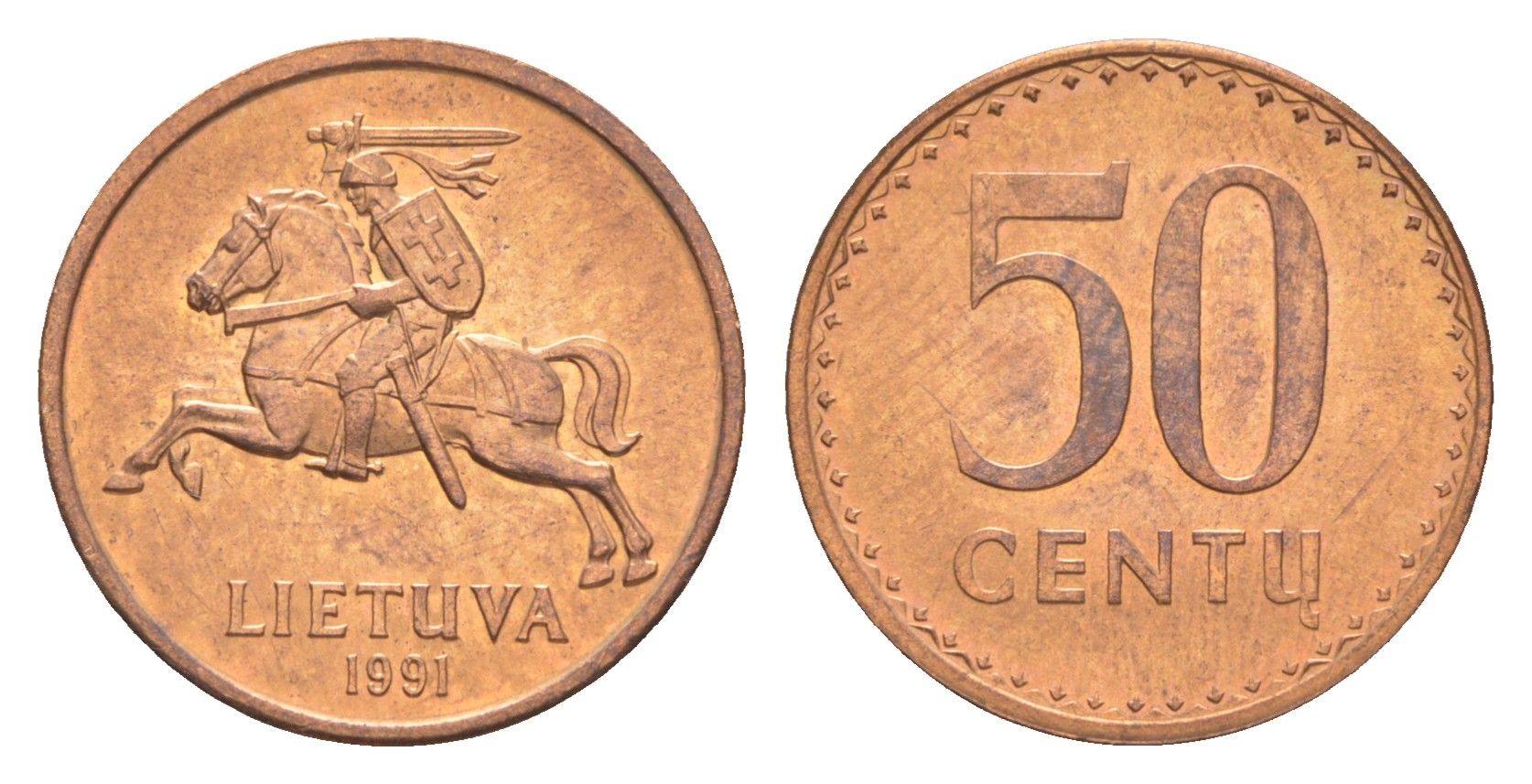 Литва 50 центов 1991 KM 90 бронза UNC 4115-1021