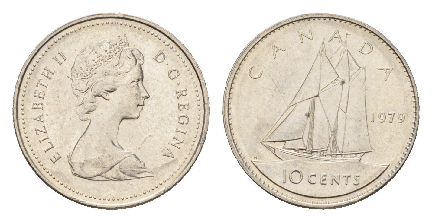 Канада 10 центов 1979 Елизавета II (1952-2022), парусник KM 77 никель 4689-547