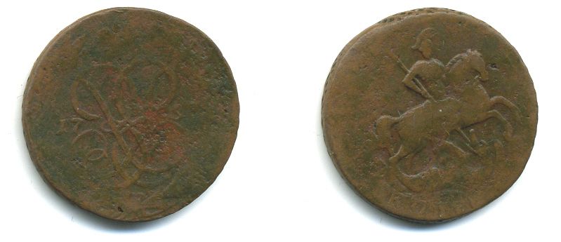 РОССИЯ 1 КОПЕЙКА 1757 медь 61-124