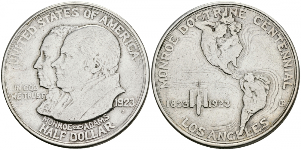 США 1/2 доллара (50 центов) 1923 100 лет доктрине Монро, Лос-Анжелес KM 153 серебро 3896-423