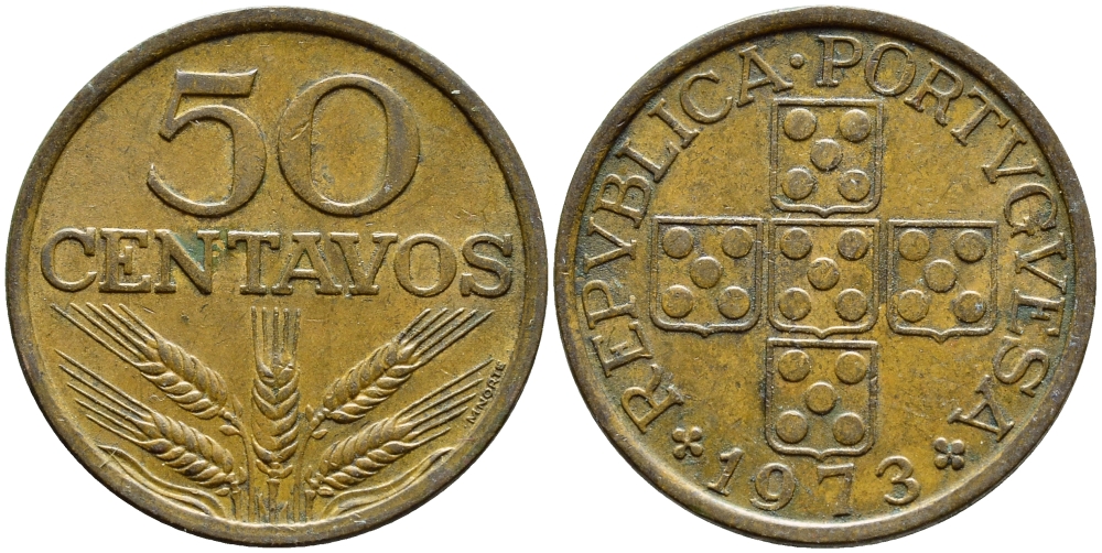 Португалия 50 сентаво 1973 KM 596 бронза 4395-841