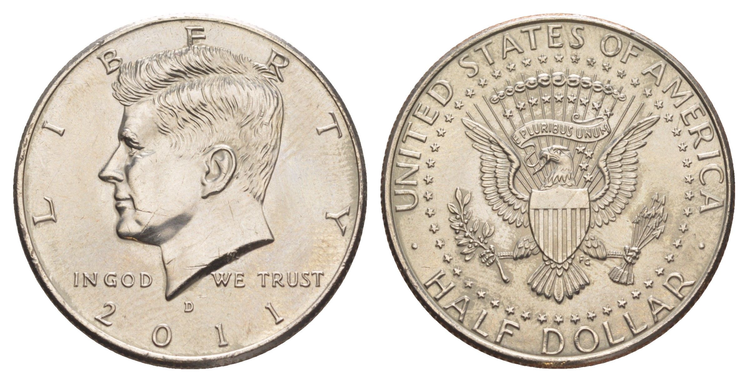 США 1/2 доллара (50 центов) 2011 D, Джон Кеннеди KM A202b медь плакированная медно-никелем UNC 4634-431