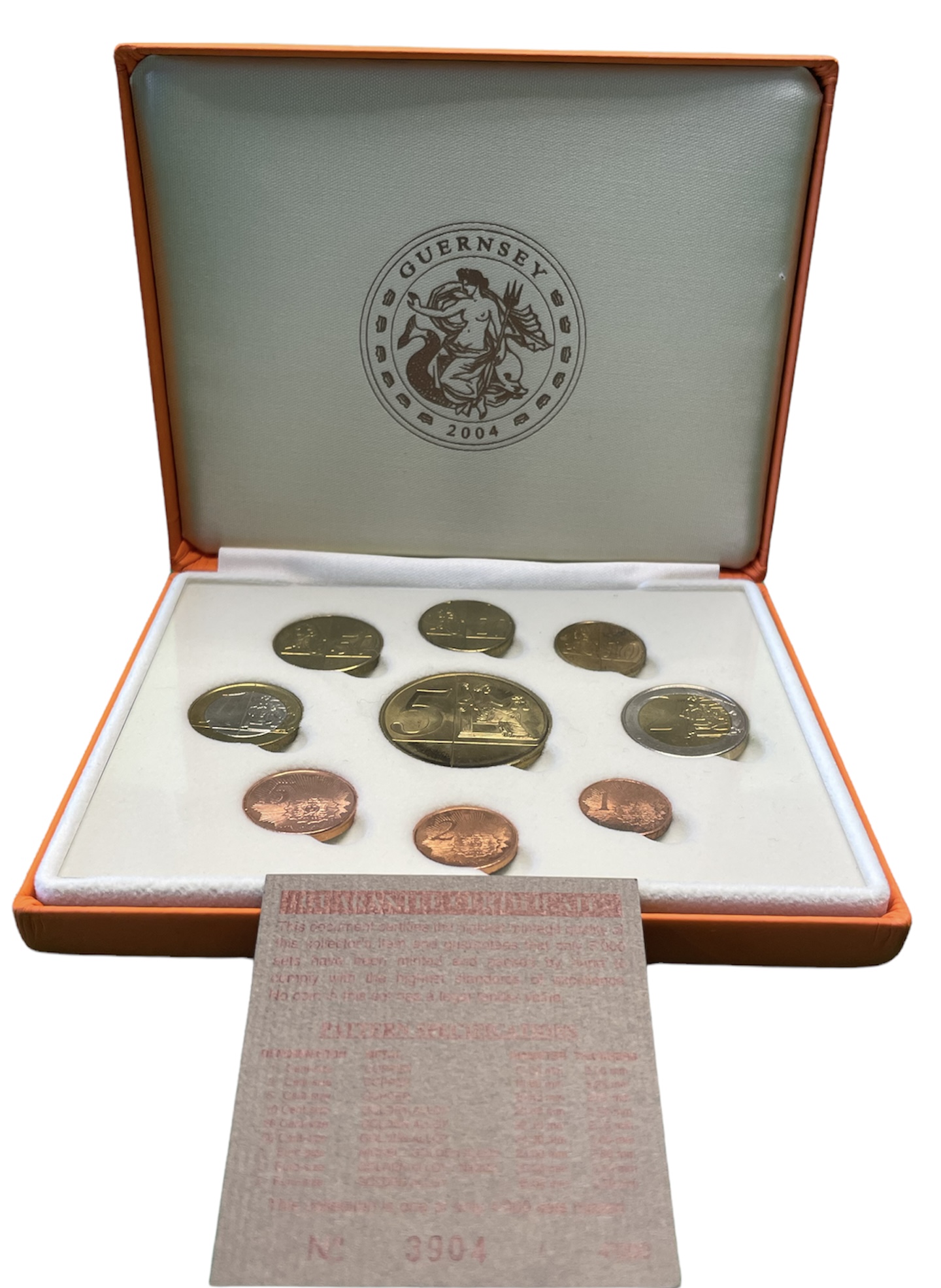 Гернси евронабор из 9 монет (с 5 евро) 2004 пробники, PROBA, в оригинальной коробке, с сертификатом  PROOF 4-3-4-08