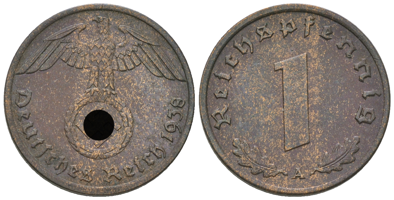 Германия 1 рейхспфенниг 1938 А KM 89, J.361 бронза 4385-632