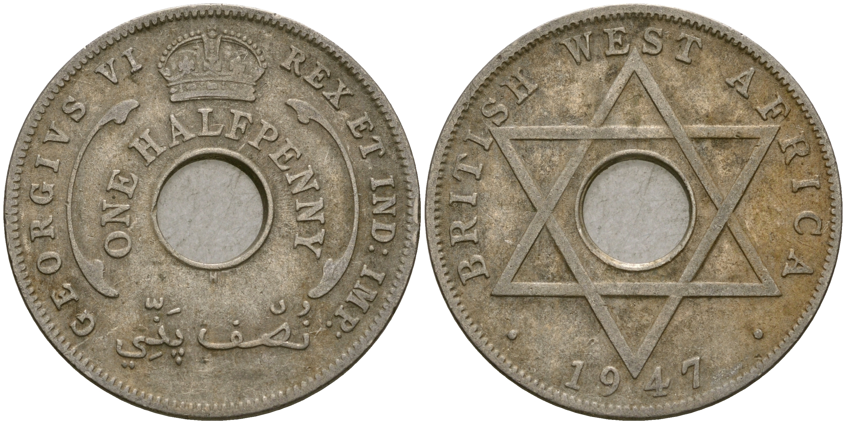 Британская Западная Африка 1/2 пенни 1947 H, Георг VI KM 18 медно-никель 25-1055