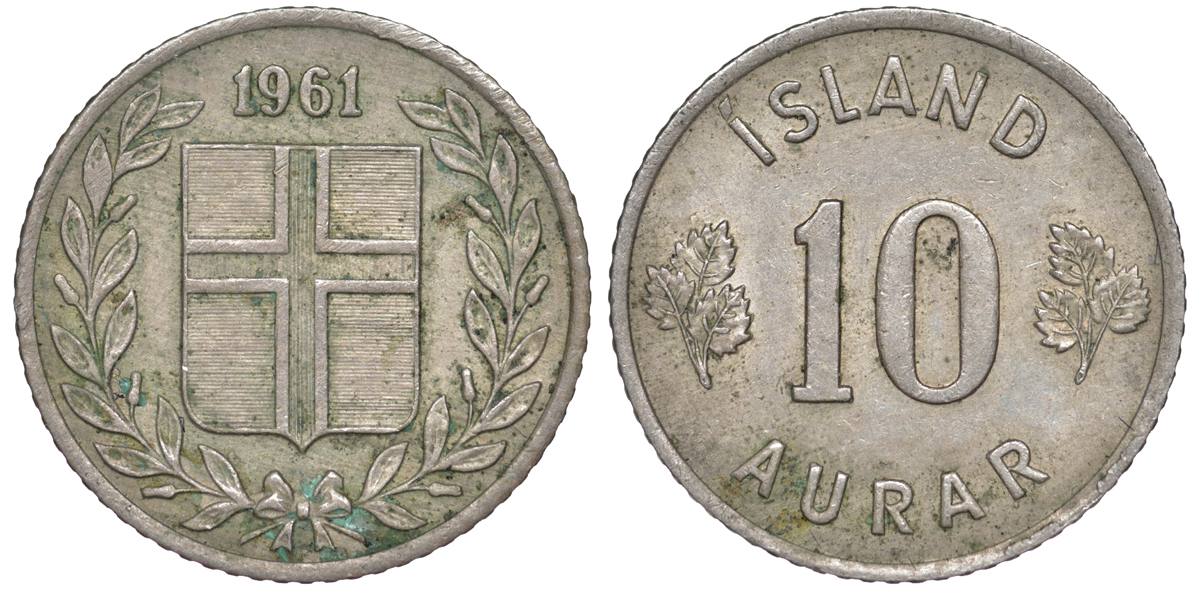 Исландия 10 эйре 1961 KM 10 медно-никель 4596-851