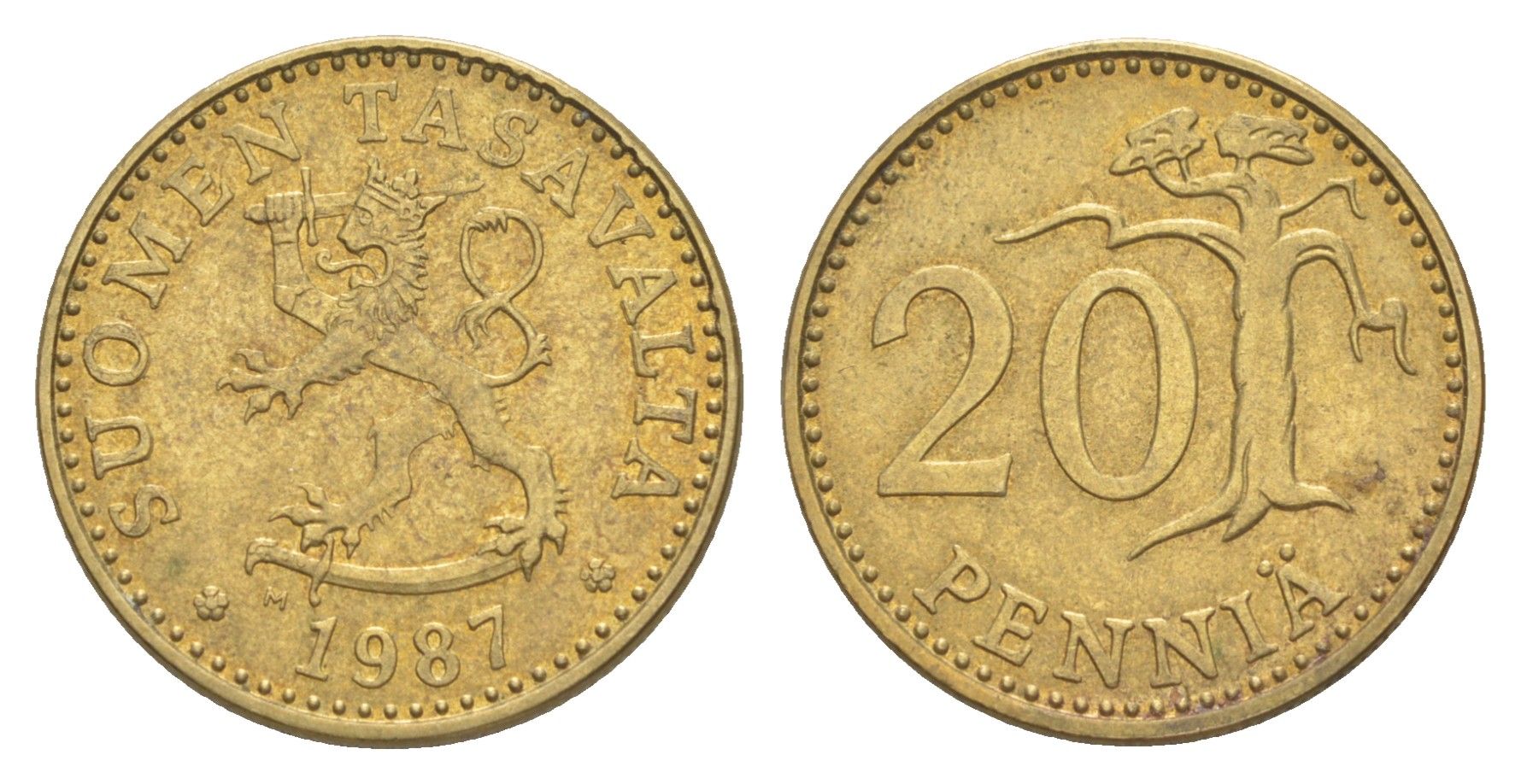 Финляндия 20 пенни 1987 KM 47 алюминиевая бронза 4648-436