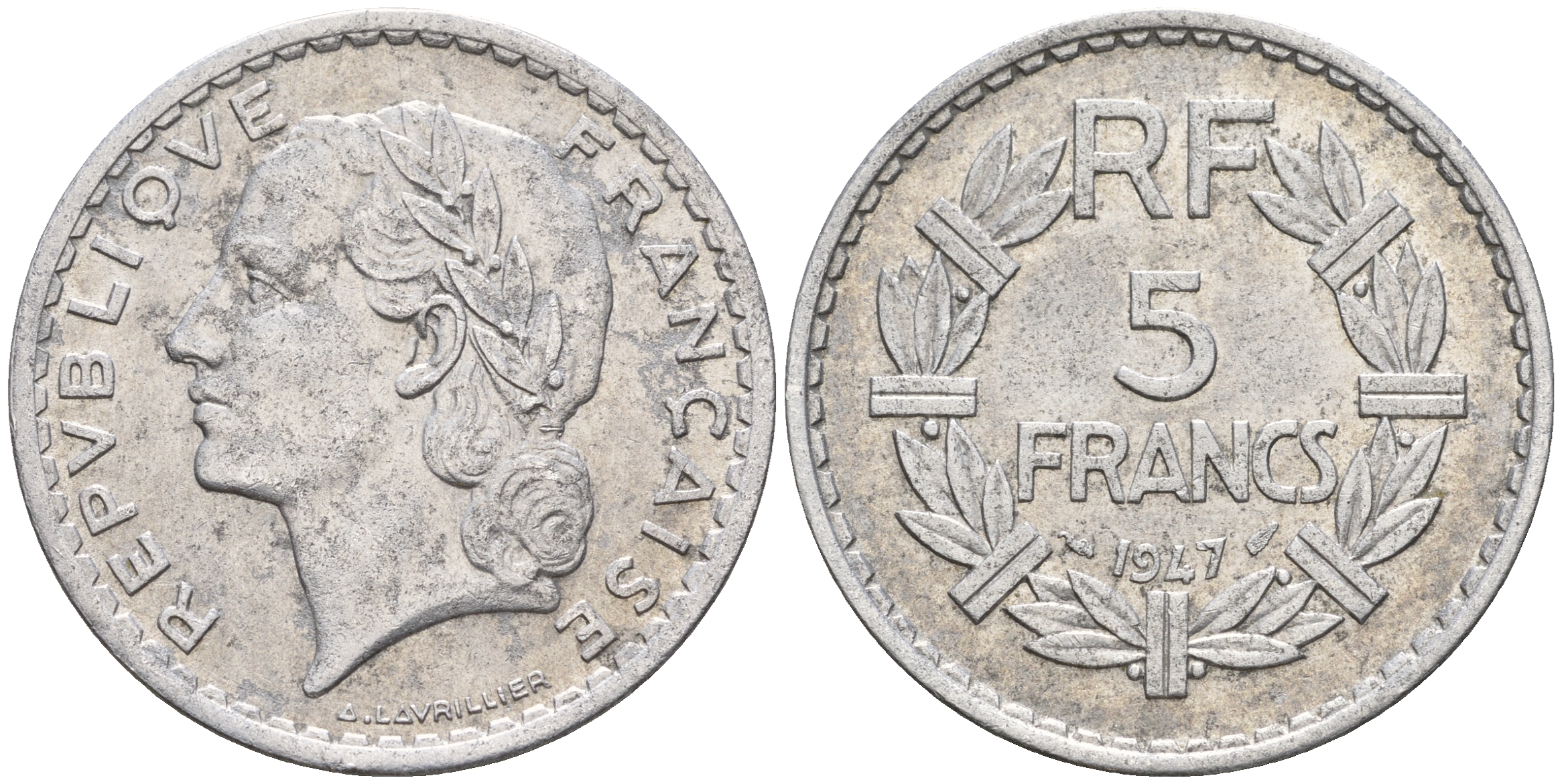 Франция 5 франков 1947 open 9 KM 888b.1 алюминий 221-432