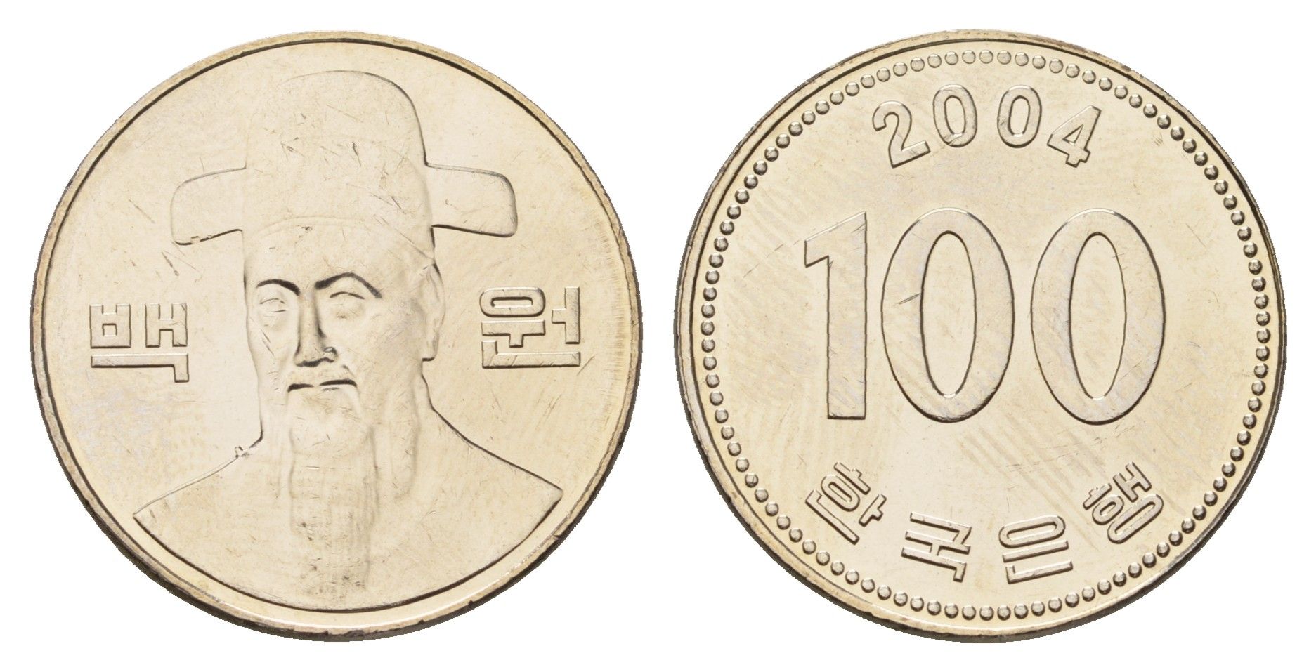 Южная Корея 100 вон 2004 KM 35 медно-никель UNC 4163-251
