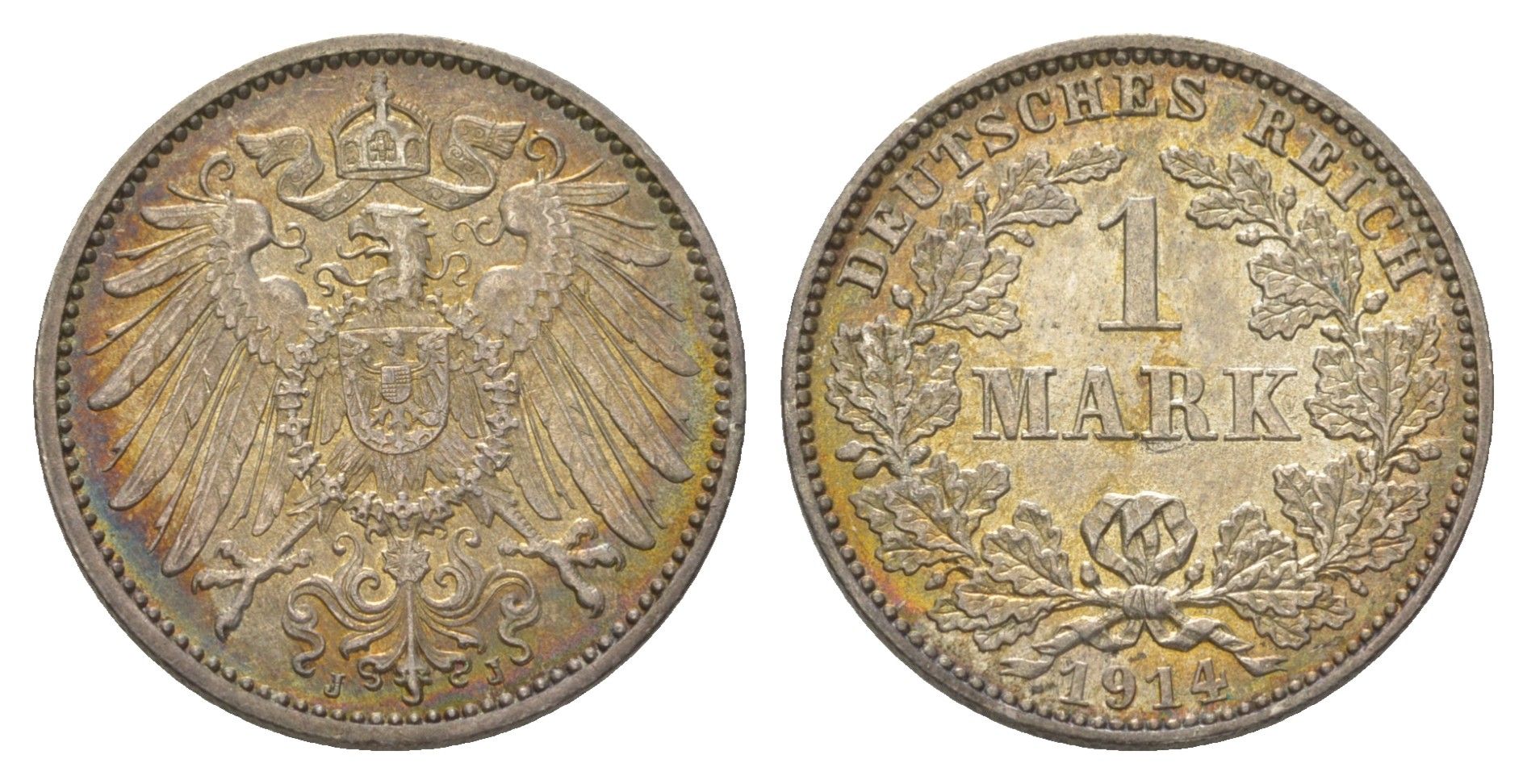 Германия 1 марка 1914 J, Вильгельм II (1888-1918) KM 14, J. 17 серебро aUNC 4626-241