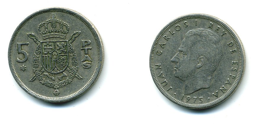 Испания 5 песет 1975 (78) Хуан Карлос I (1975-2014) KM 807 медно-никель 25-2032