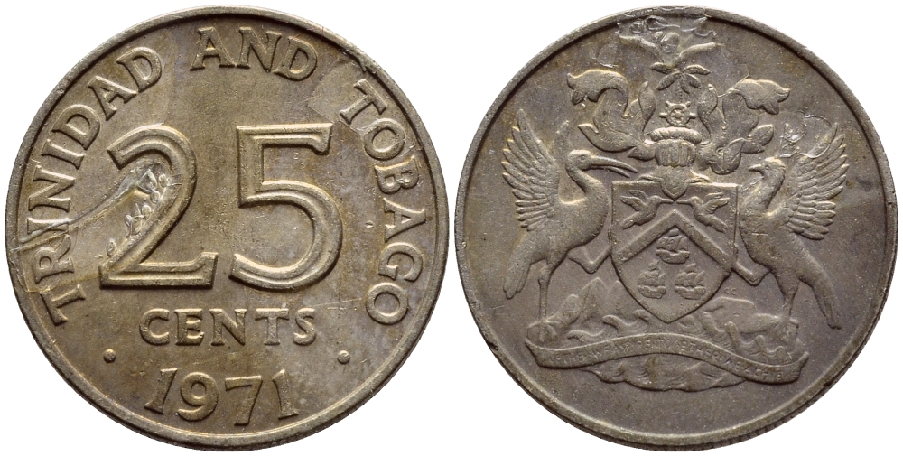Тринидад и Тобаго 25 центов 1971 герб KM 4 медно-никель 4396-662