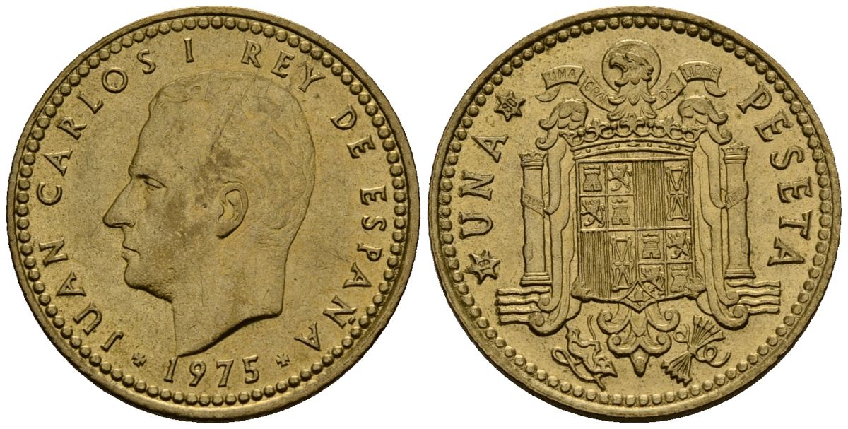 Испания 1 песета 1975 Хуан Карлос I (1975-2014) KM 806 алюминиевая бронза 4176-334