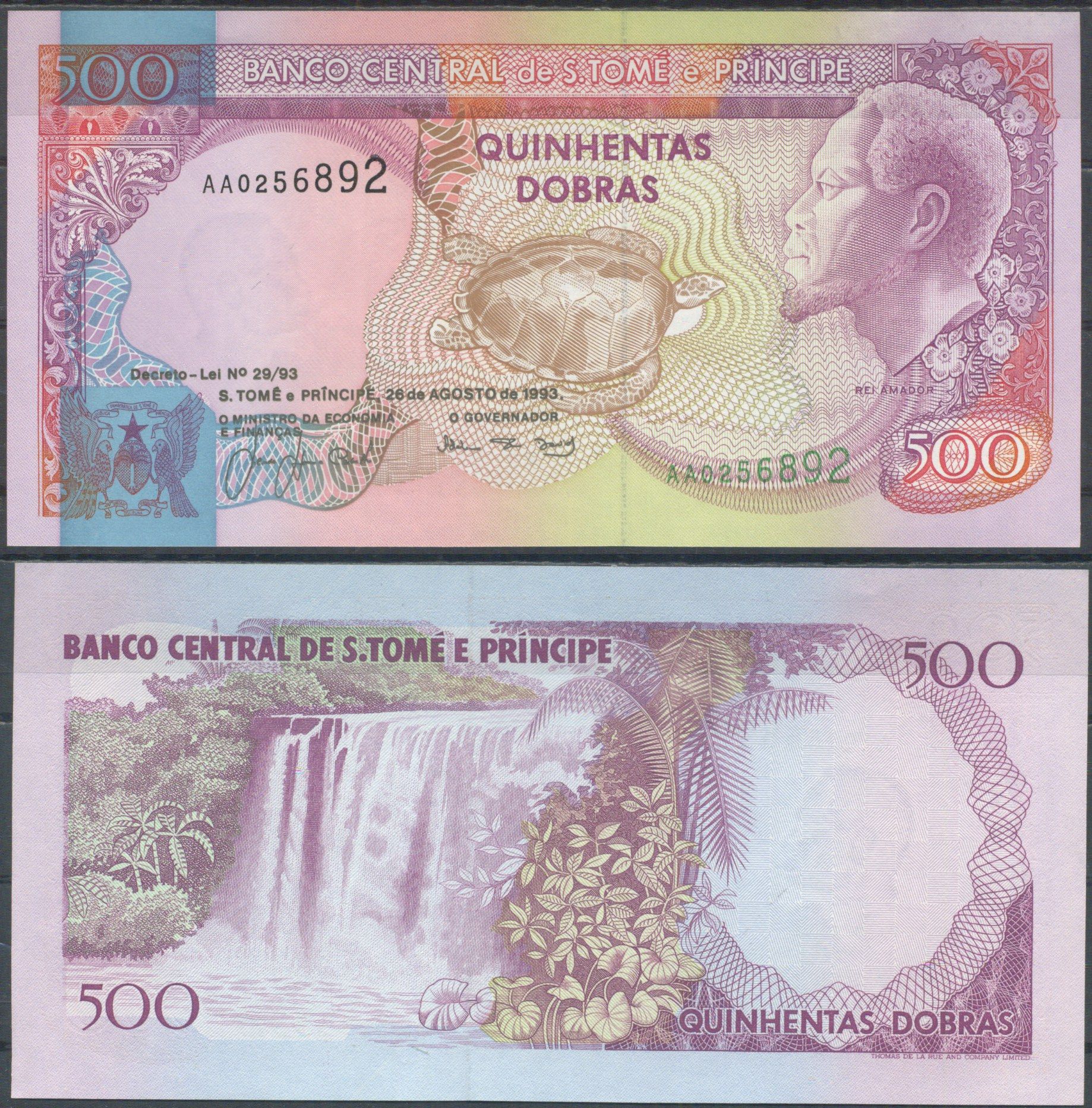 Сан-Томе и Принсипи 500 добра 1993 Король Рей Амадор, водопад Pick 63 бумага UNC (пресс) 7553-1-4-1