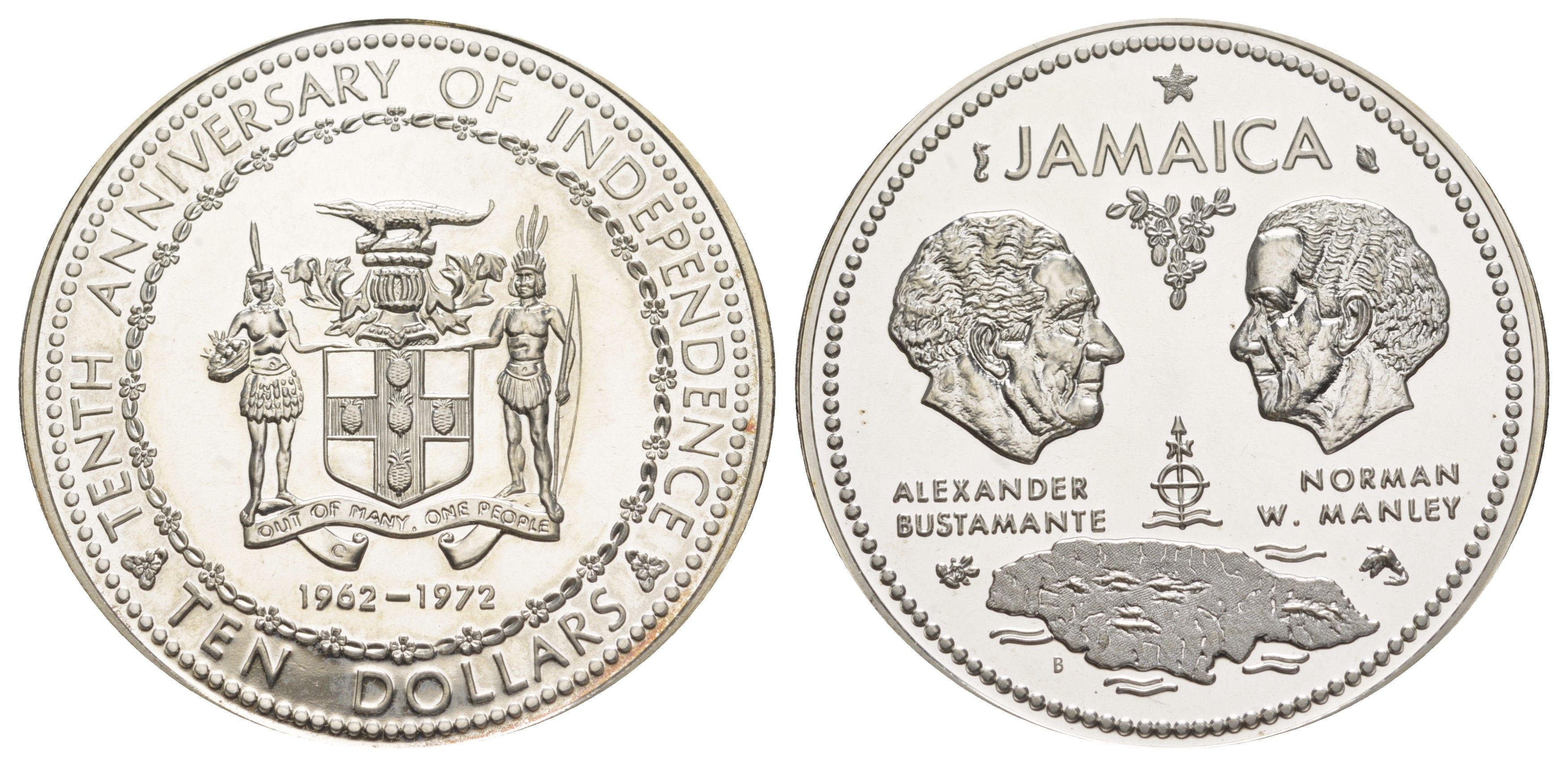 Ямайка 10 долларов 1972 10 лет независимости KM 60 серебро PROOF 1079-8-22