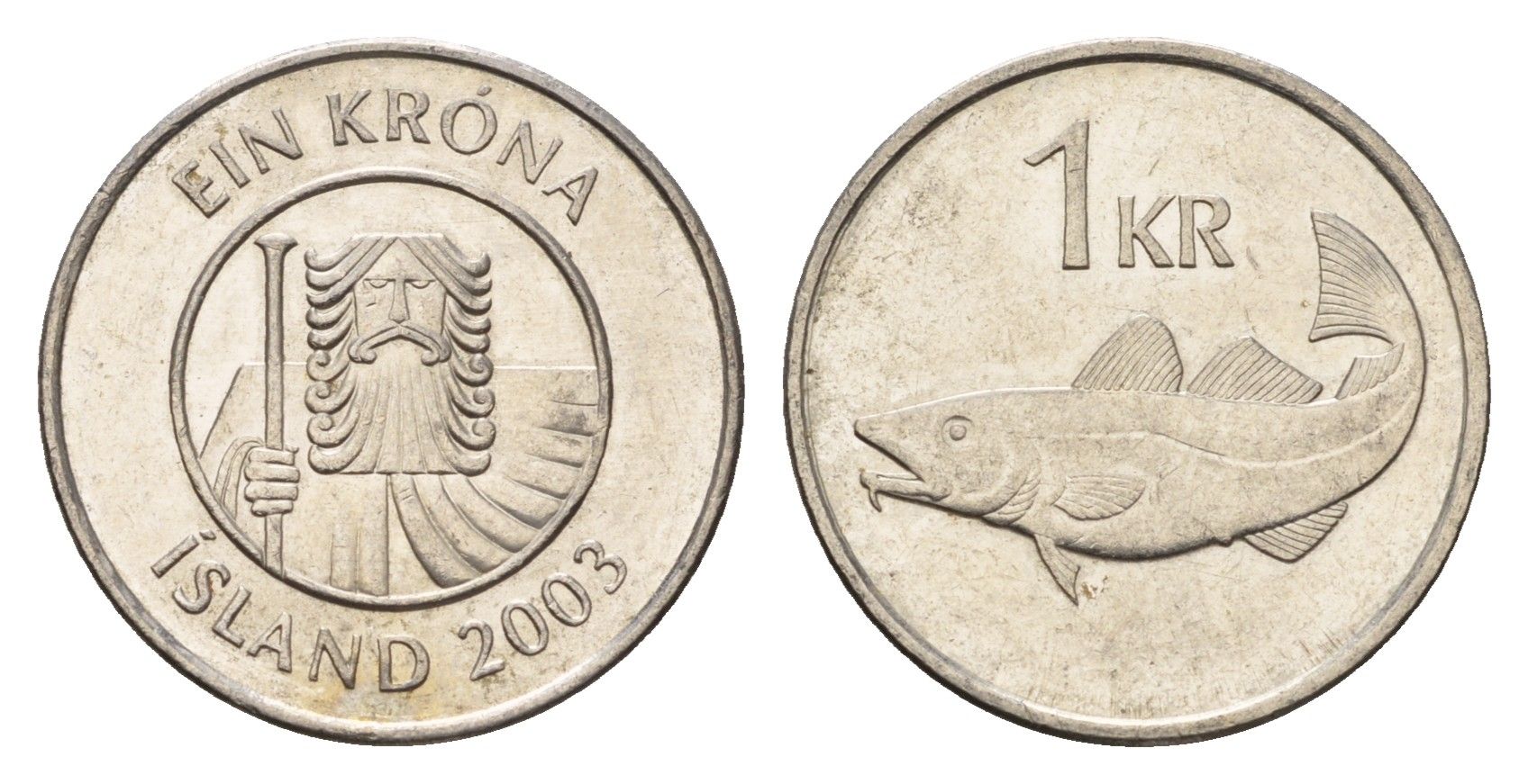 Исландия 1 крона 2003 треска KM 27a сталь плакированная никелем UNC 4687-855