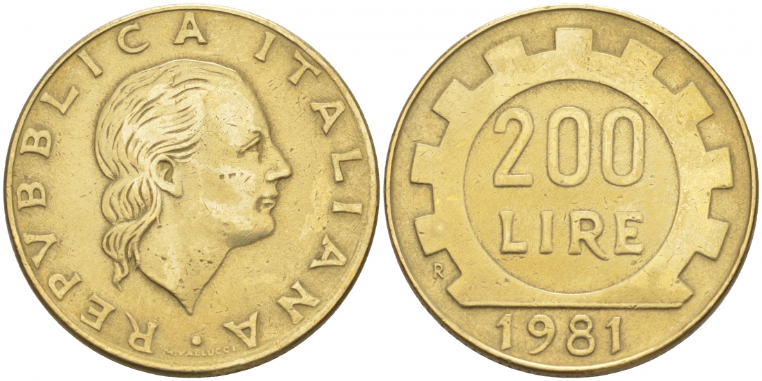 Италия 200 лир 1981 R, шестерня KM 105 алюминиевая бронза 186-222