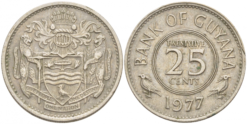 ГАЙАНА 25 ЦЕНТОВ 1977 РЕСПУБЛИКА KM 34 медно-никель 4448-643