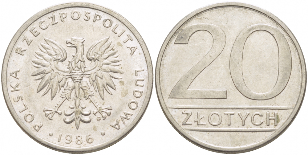 ПОЛЬША 20 ЗЛОТЫХ 1986 MW KM 153.1 медно-никель 213-843