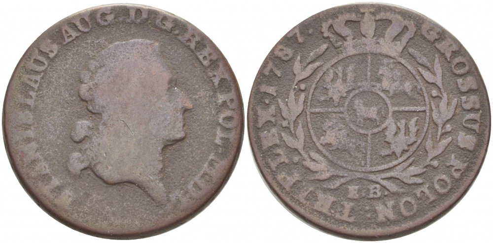 ПОЛЬША 3 ГРОША 1787 ЕВ, СТАНИСЛАВ АВГУСТ KM 182 медь 4539-957