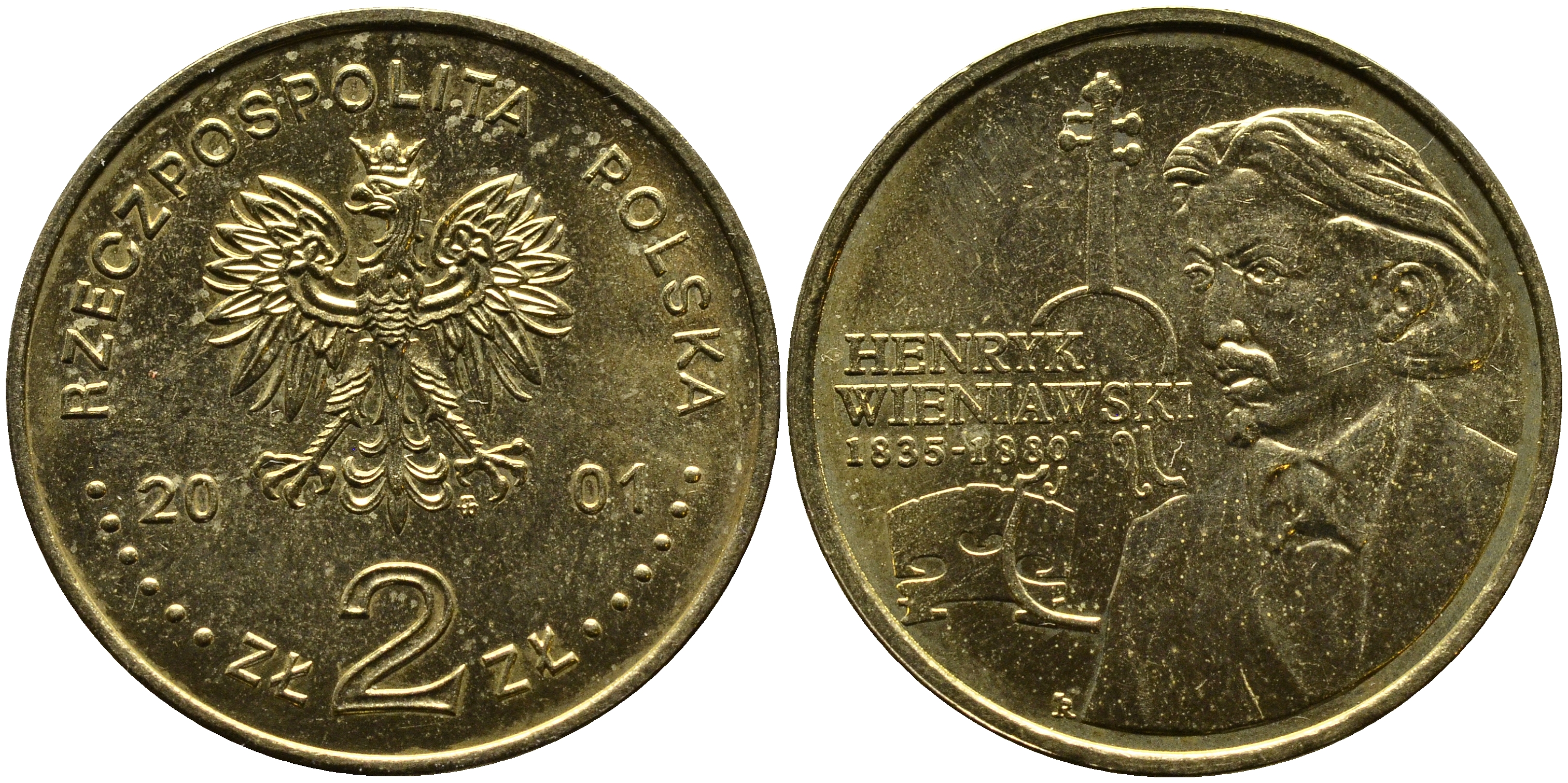 Польша 2 злотых 2001 MW, Генрик Венявский (1835-1880) KM 426 нордик UNC 4521-1221