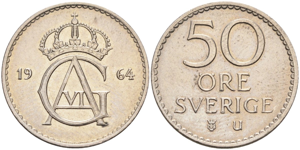 Швеция 50 эре 1964 Густав VI Адольф (1950-1973) KM 837 медно-никель 4582-751