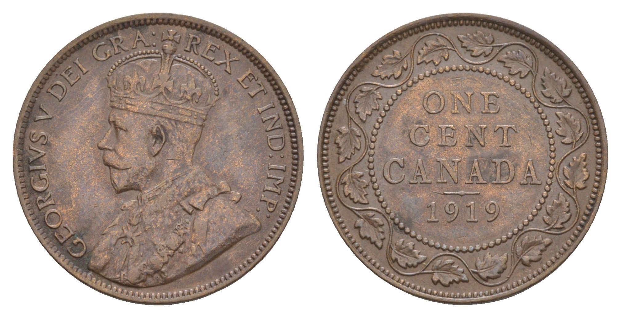 Канада 1 цент 1919 Георг V (1910-1936) KM 21 бронза 4654-1233