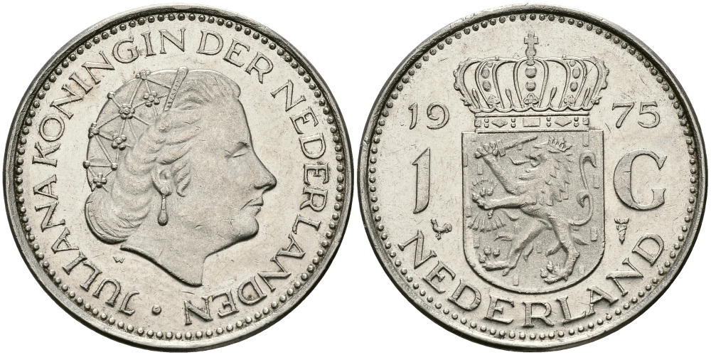 Нидерланды 1 гульден 1975 Юлиана (1948-1980) KM 184а никель 94-636