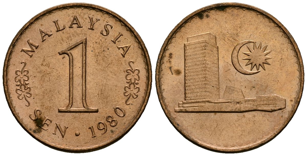 Малайзия 1 сена 1980 KM 1a сталь плакированная медью 4136-954