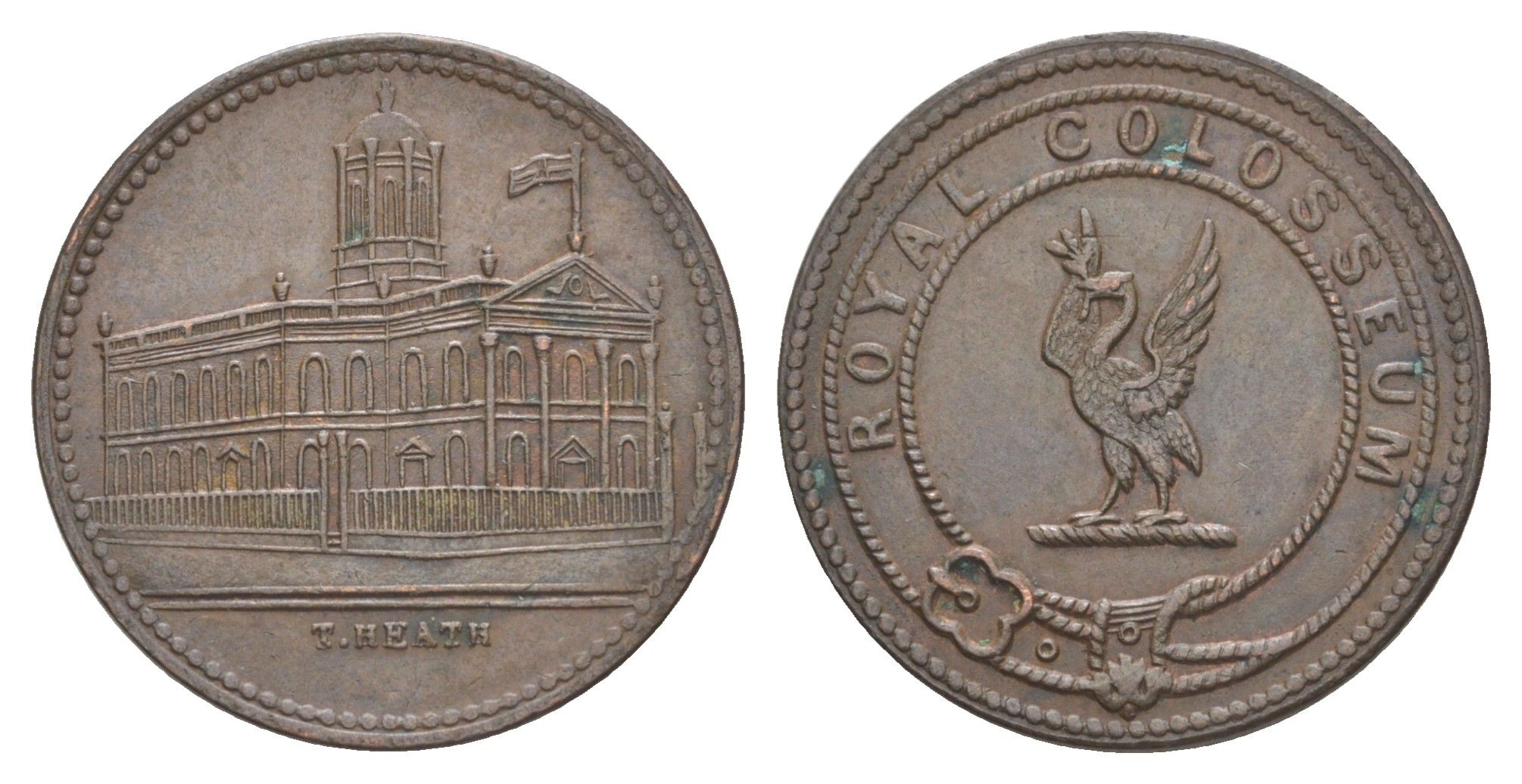 Великобритания, Ливерпуль 1/2 пенни ND (1800) Ливерпульский Королевский Колизей, вес 6,67 гр, диаметр 24 мм бронза 1528-1042