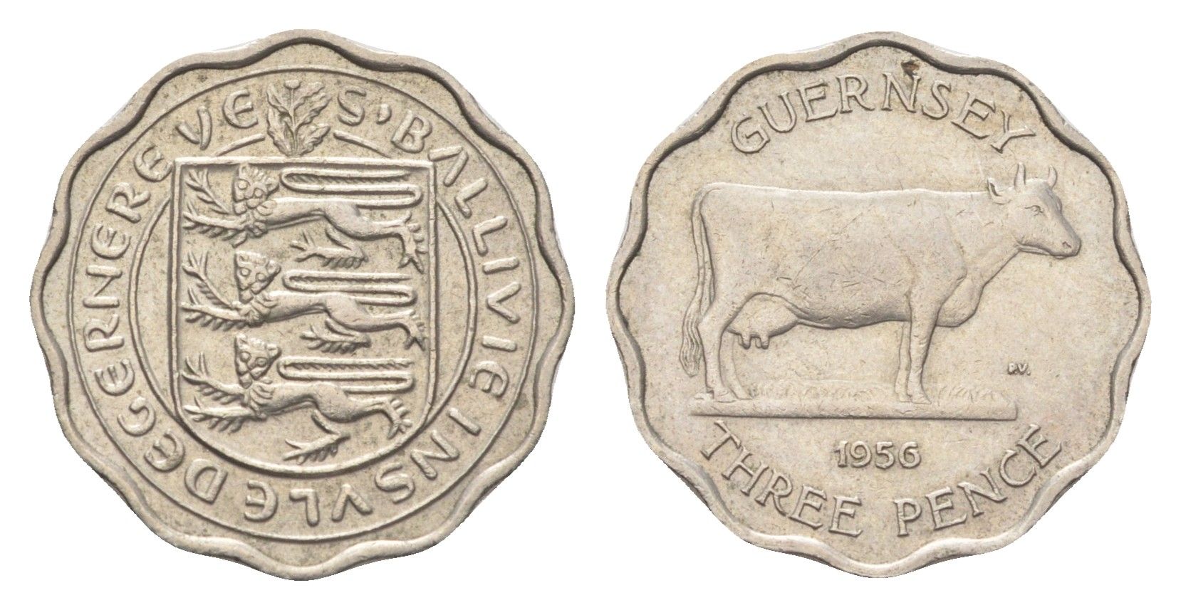 Гернси 3 пенса 1956 год-тип KM 17 медно-никель 4702-736