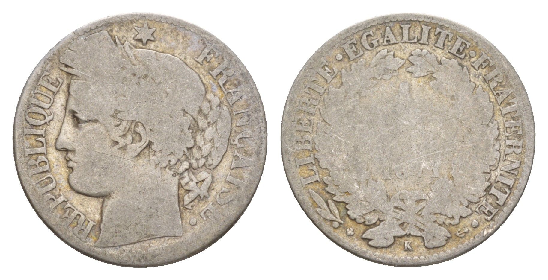 Франция 1 франк 1871 A KM 822 серебро 4656-155