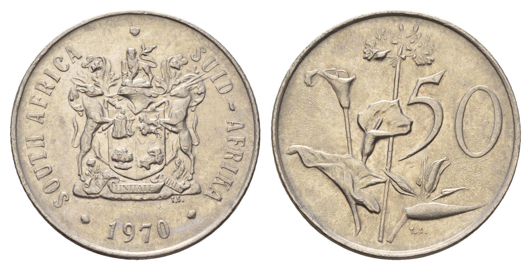 ЮАР 50 центов 1970 Зантедеския Эллиота (калла), герб KM 87 никель 4604-1124