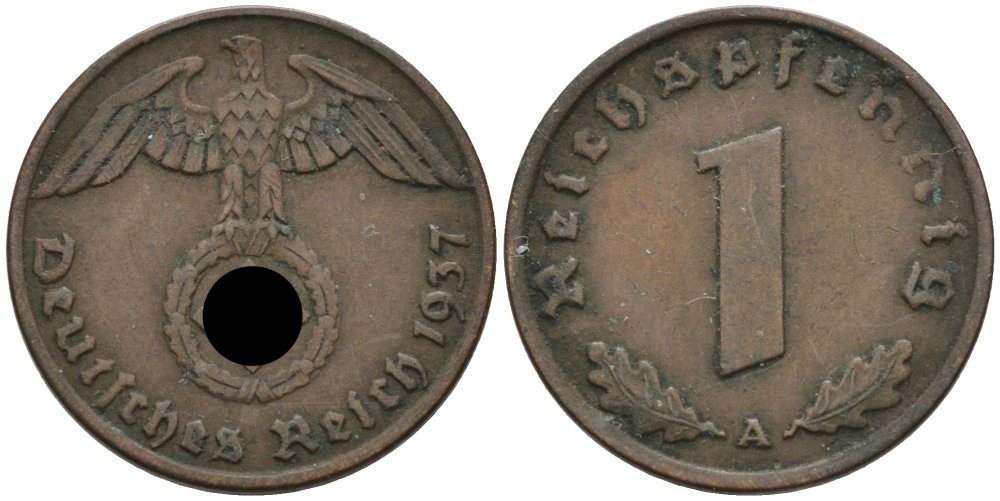 Германия 1 рейхспфенниг 1937 A KM 89, J. 361 бронза 4567-1053