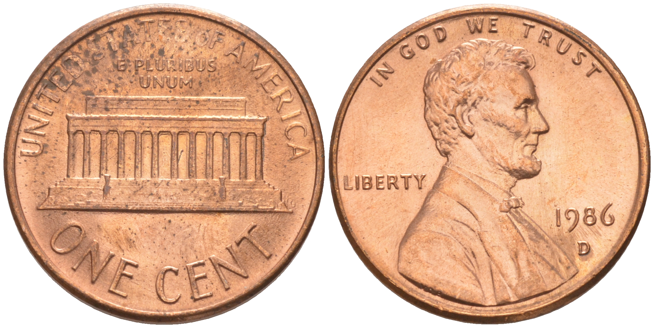 США 1 ЦЕНТ 1986 D ЛИНКОЛЬН KM 201b цинк плакированный медью UNC 188-234