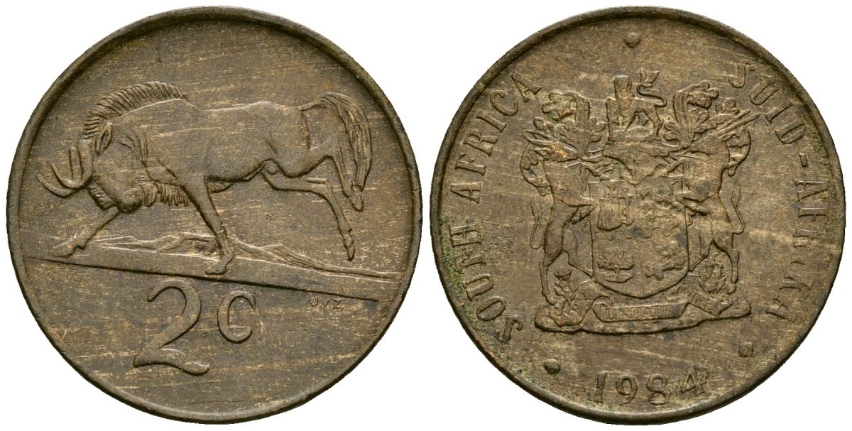 ЮАР 2 цента 1984 герб, антилопа гну KM 83 бронза 4167-312