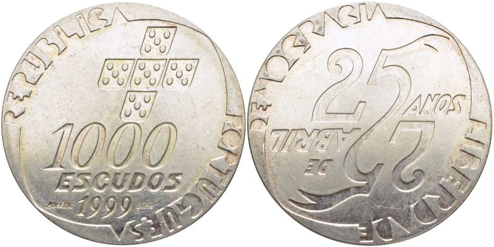 Португалия 1000 эскудо 1999 25 лет Апрельской революции KM 715 серебро 3896-1542