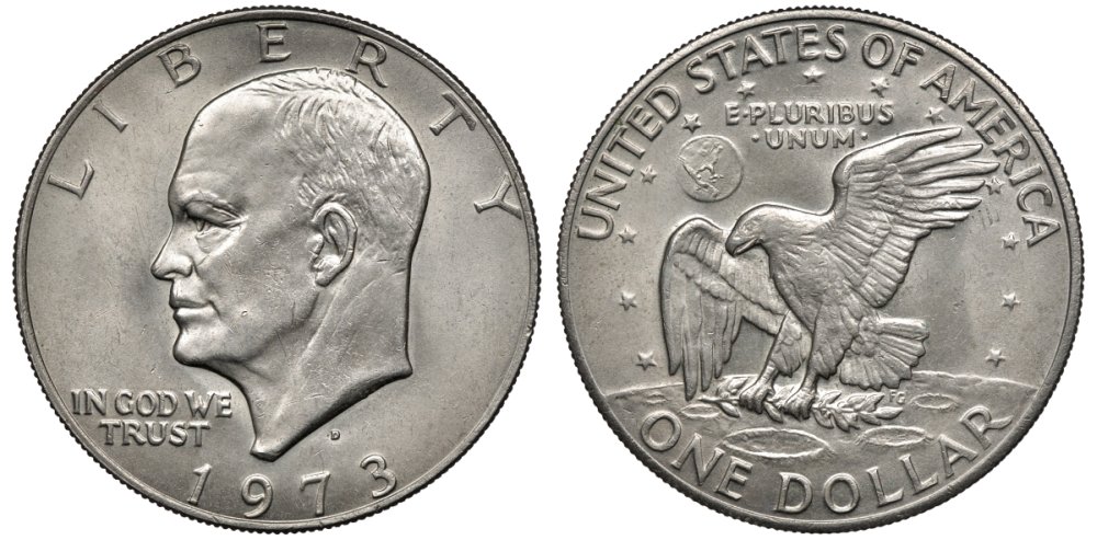 США 1 доллар 1973 D, Президент Эйзенхауэр, лунный орел KM 203 медь плакированная медно-никелем 4558-1211