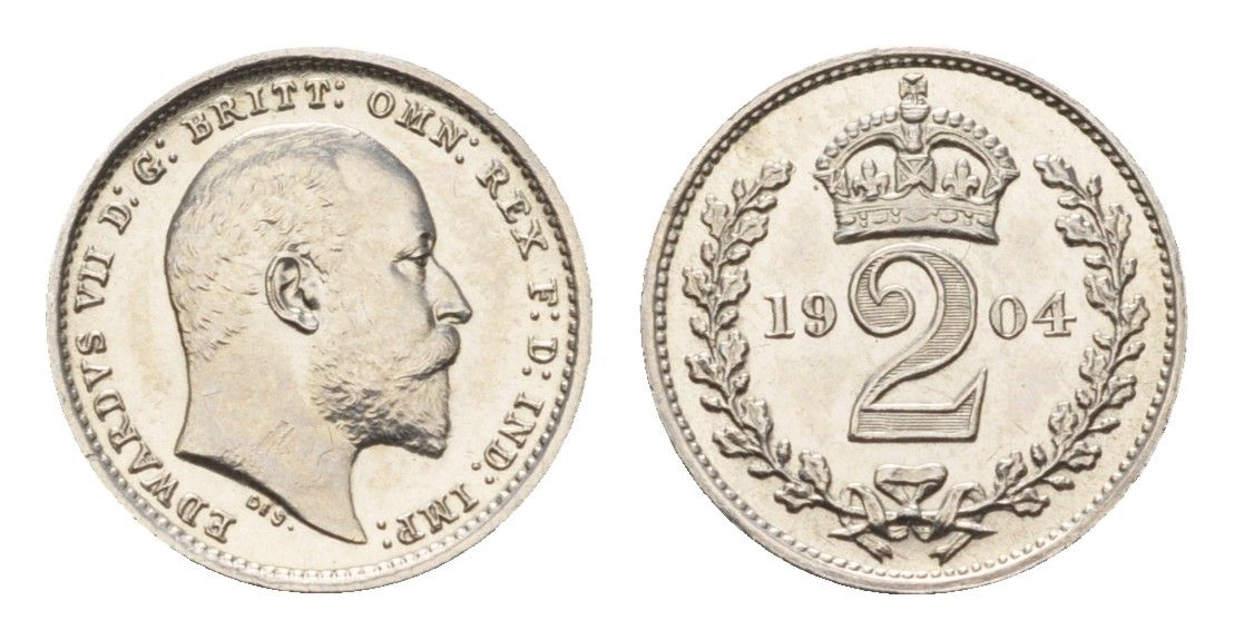 Великобритания 2 пенса 1904 Эдуард VII (1901-1910), Maundy сет KM 796, Spink 3988 серебро PROOFLIKE 603-622