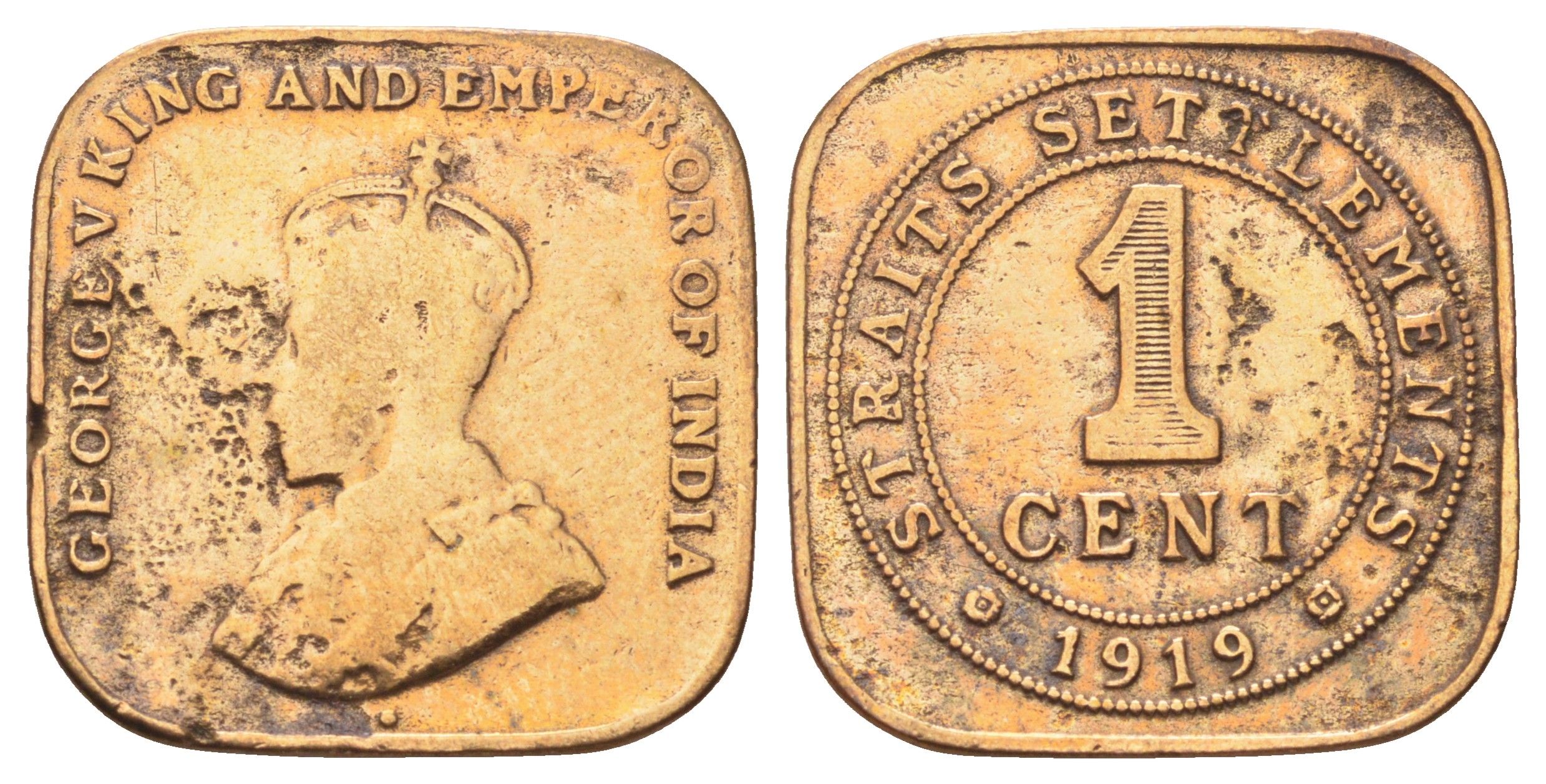 Стрейтс-Сетлментс (Стрейтс Сетлментс) 1 цент 1919 Георг V (1910-1936) KM 32 бронза 4697-1234