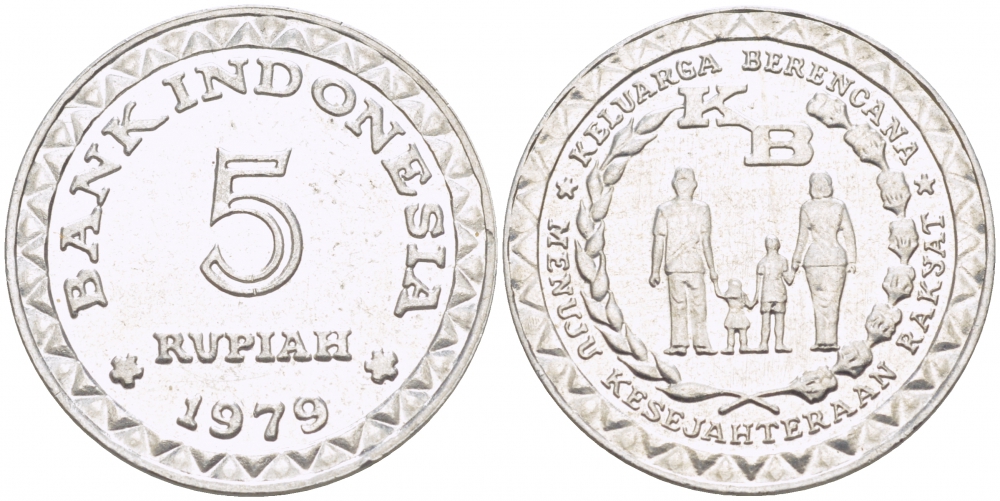 Индонезия 5 рупий 1979 FAO, планирование семьи KM 43 алюминий 3851-1257