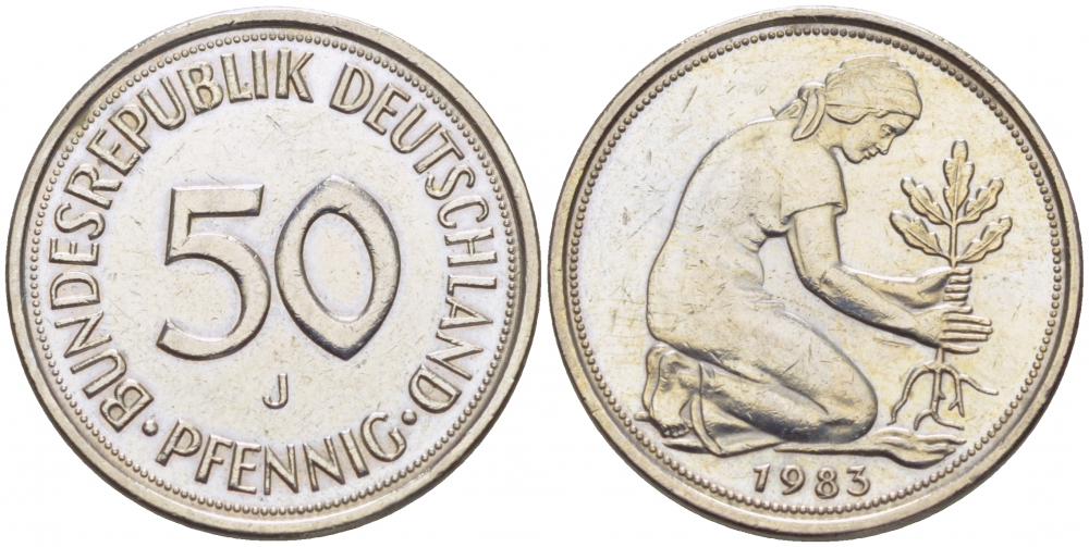 ФРГ 50 ПФЕННИГОВ 1983 J KM 109.2 медно-никель 4392-1061