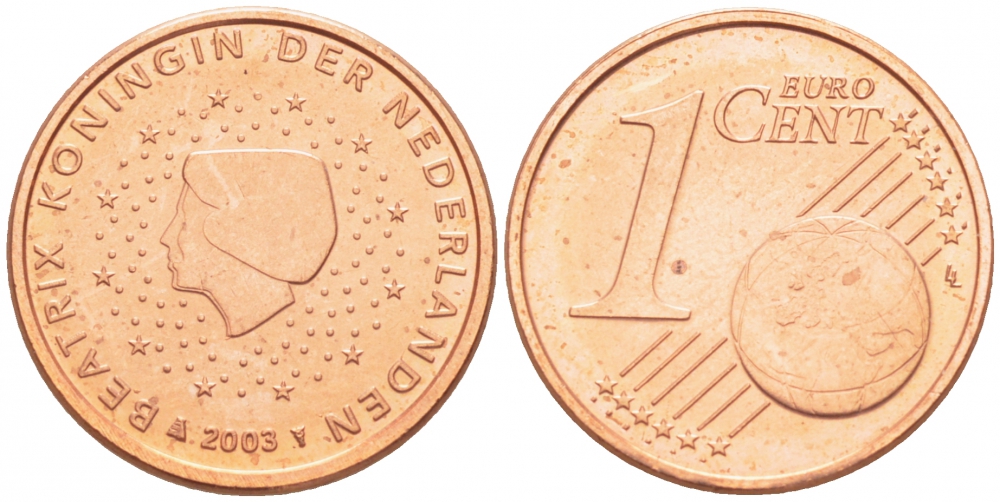Нидерланды 1 евроцент 2003 Беатрикс (1980-2013) KM 234 сталь плакированная медью UNC 3457-1111