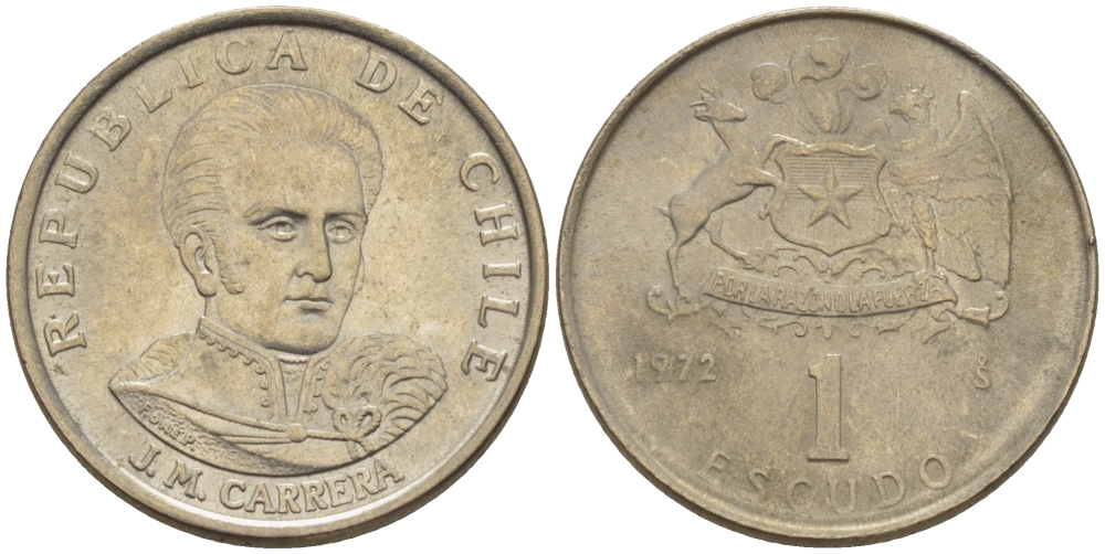 Чили 1 эскудо 1972 Хосе Мигель Каррера KM 197 медно-никель 4388-942