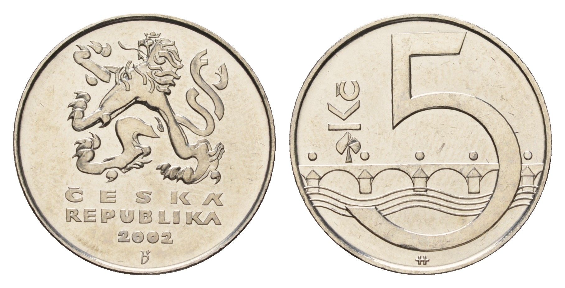 Чехия 5 крон 2002 KM 8 сталь плакированная никелем UNC 4163-415