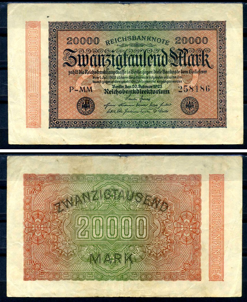 Германия 20000 марок 1923 20 февраля 1923, водяной знак L Pick 85 a бумага 8564-20-3-1