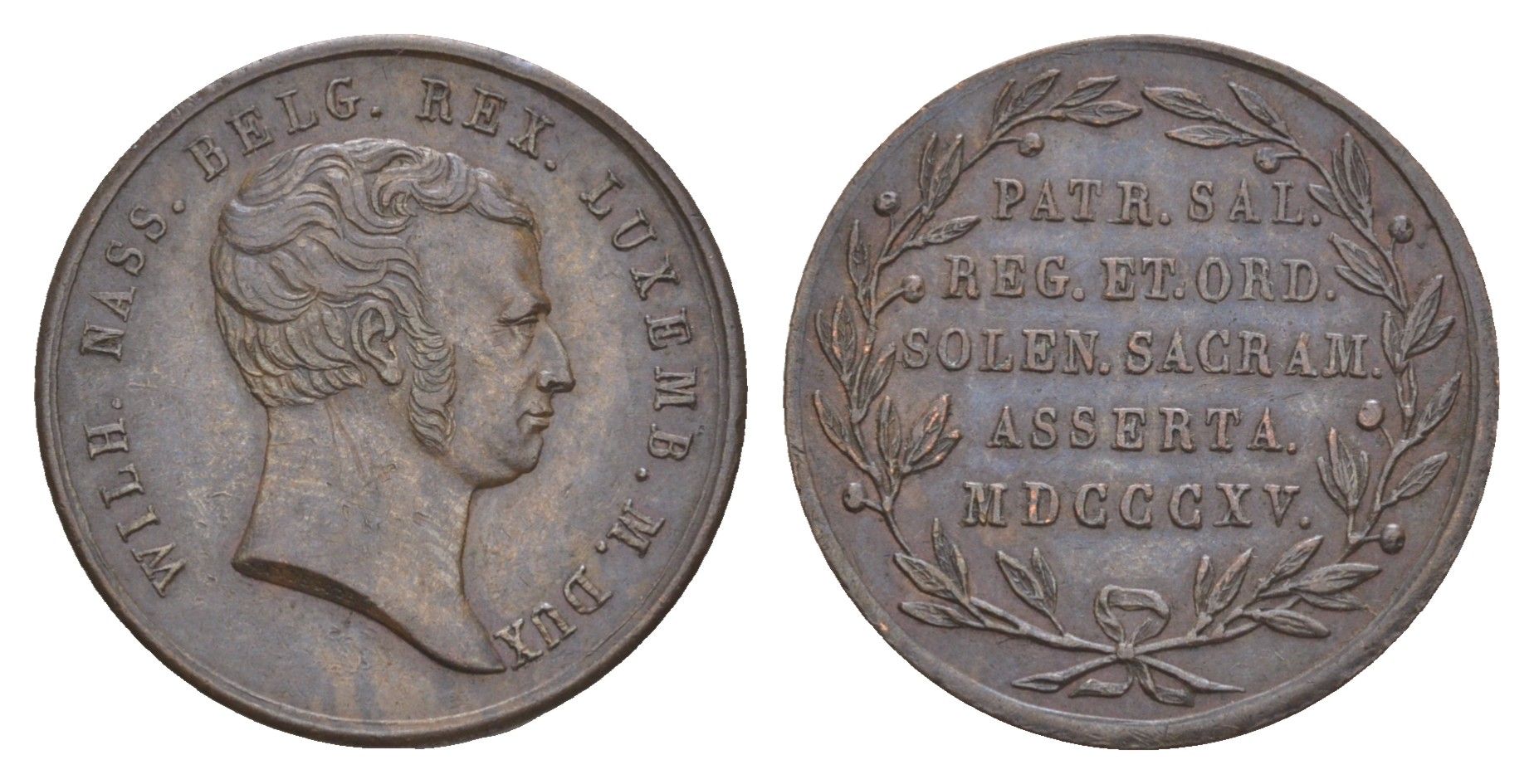 Люксембург медаль "медаль в честь Инаугурации Виллем I" 1815 диаметр 23 мм, вес 5,5 гр медь 4127-1012
