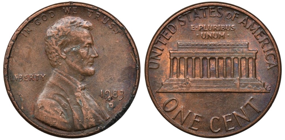 США 1 цент 1983 D, Линкольн KM 201b цинк плакированный медью 4576-842